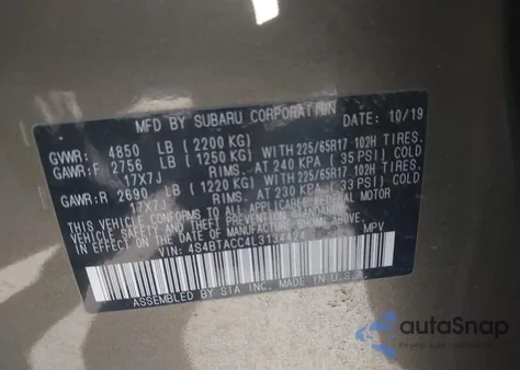 2020 Subaru Outback Premium из США, поврежденный, VIN 4S4BTACC4L3134424